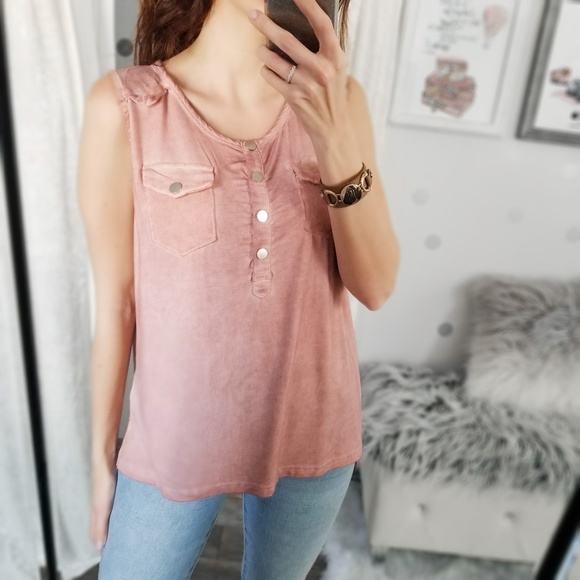 Fall Henley Tank Mineral Wash Pocket Top Breathable Summer Tanks Size S - Picture 3 of 8